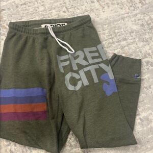 Freecity Olive Green Capris with Multicolor Stripes